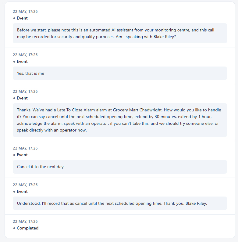AI Voice conversation transcript